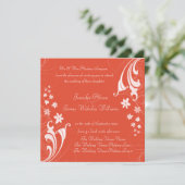 Tangerine Sinaasappel Floral Swirls Wedding Invitt Kaart (Staand voorkant)