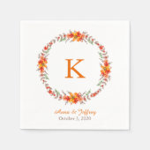 Tangerine Sinaasappel Floral Wreath Monogram Wedde Servet (Voorkant)