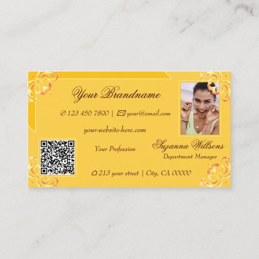 Tangerine Sinaasappel Monogram Foto QR-code Visitekaartje (Achterkant)