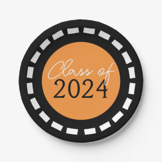 Tangerine Sinaasappel & Zwart Filmstrip Afstuderen Papieren Bordje