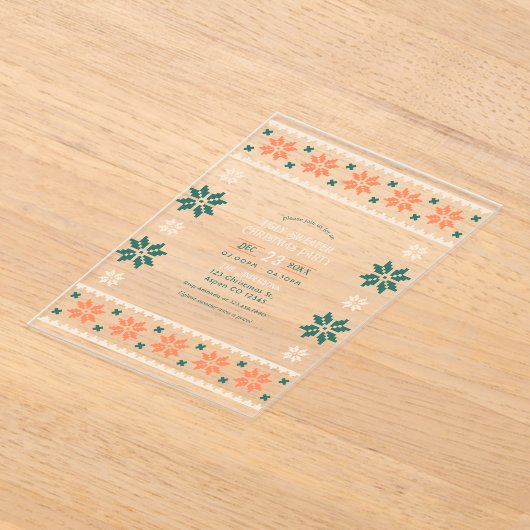 Tangerine Spruce Ugly Sweater Christmas Party Acryl Uitnodigingen (Laagn)