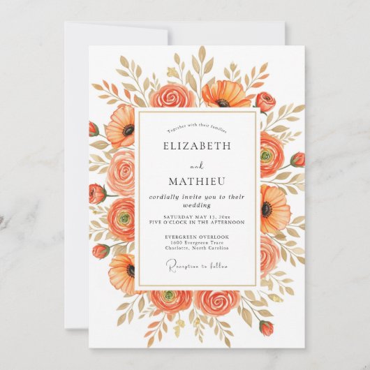 Tangerine Stately Autumnal Wedding Kaart (Voorkant)