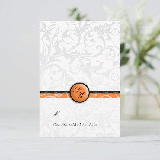 Tangerine Swirl Monogram volgend op Tent Place Car Kaart (Staand voorkant)