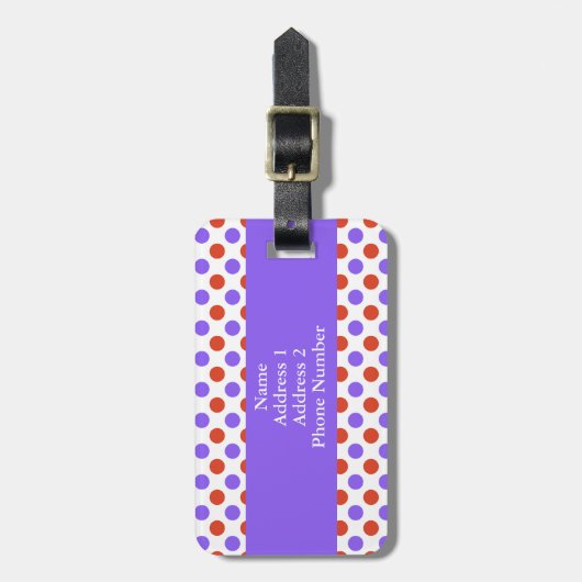 Tangerine Tango en Paarse pokkendots Bagagelabel (Voorkant verticaal)
