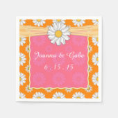 Tangerine Tango Oranje Roze Daisy Bloemige Trouwda Servetten (Voorkant)