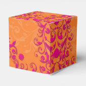 Tangerine Tango Roze en Sinaasappel Bloemen Damask Bedankdoosjes (Achterkant)
