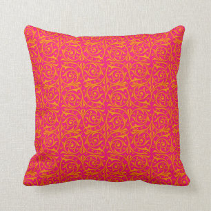 Tangerine Tango Sinaasappel en Hot Pink Vines Kussen