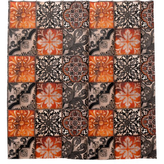 Tangerine Tegel Douchegordijn (Voorkant)