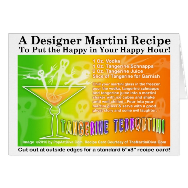 Tangerine Terror Halloween Martini Receptkaart (Voorkant Horizontaal)