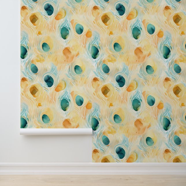 Tangerine Turquoise Abstracte Peacock Behang (Applicatie)