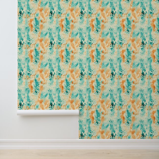 Tangerine Turquoise Blauwgroen Abstract Dier Behang (Applicatie)