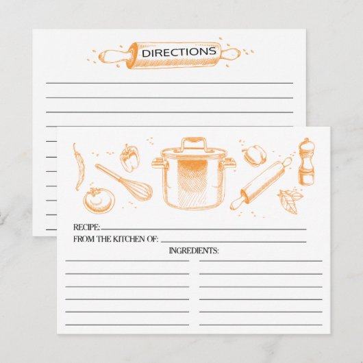 Tangerine Verketched Kitchen Tools Recipcards Briefkaart (Voorkant / Achterkant)