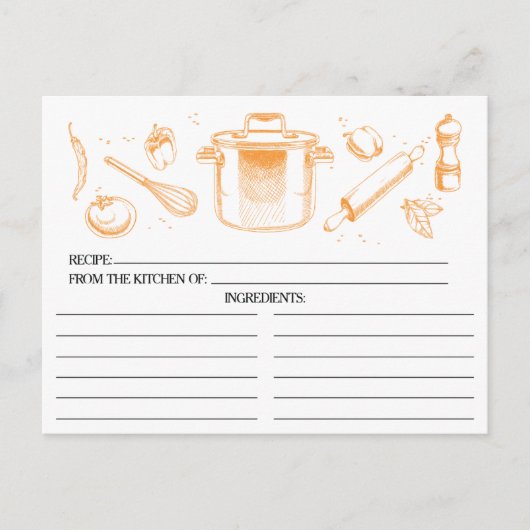 Tangerine Verketched Kitchen Tools Recipcards Briefkaart (Voorkant)