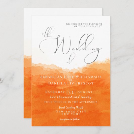 Tangerine Waterverf Weddenschap Kaart (Voorkant / Achterkant)