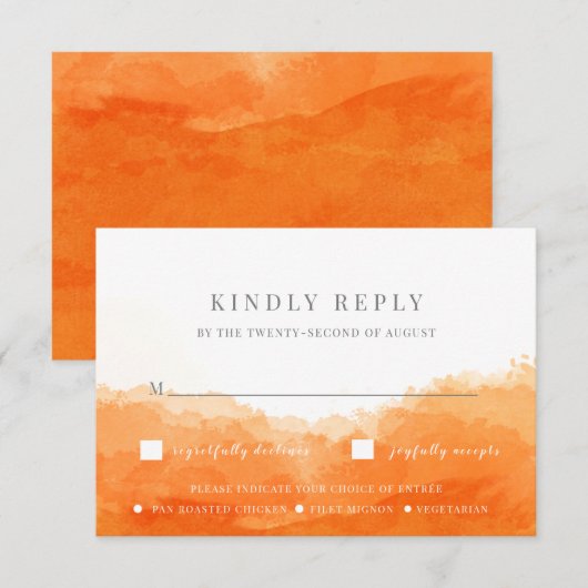 Tangerine Waterverf Wedding RSVP Kaart (Voorkant / Achterkant)