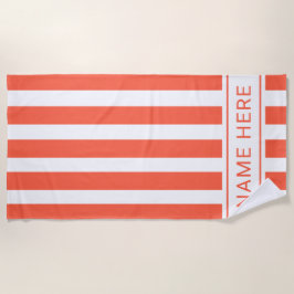 Tangerine with White Stripe Towel with Your Name Strandlaken