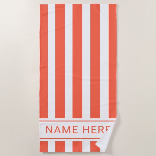 Tangerine with White Stripe Towel with Your Name Strandlaken (Voorkant)