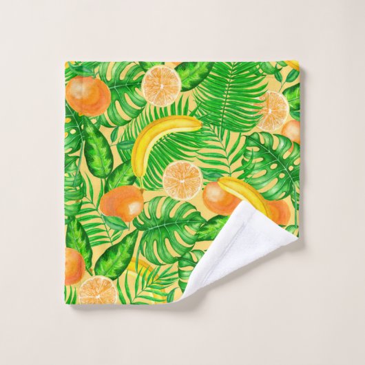 Tangerines, bananen en tropische bladeren bad handdoek (Wasdoekje)