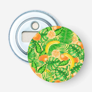 Tangerines, bananen en tropische bladeren button flesopener