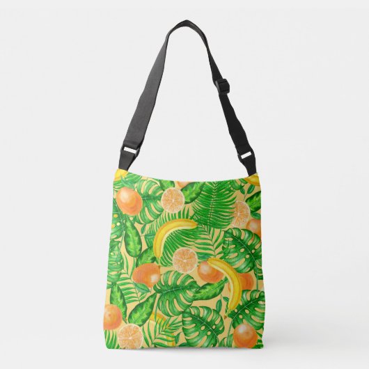 Tangerines, bananen en tropische bladeren crossbody tas (Voorkant)