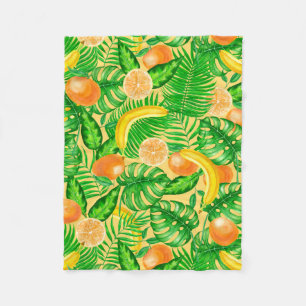 Tangerines, bananen en tropische bladeren fleece deken