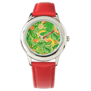 Tangerines, bananen en tropische bladeren horloge