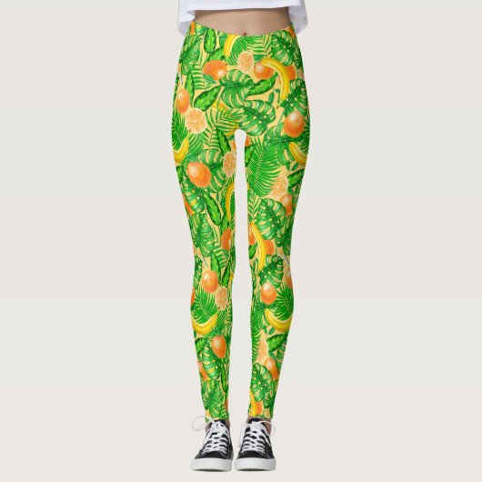Tangerines, bananen en tropische bladeren leggings (Voorkant)