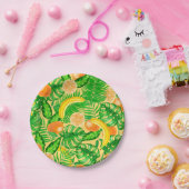 Tangerines, bananen en tropische bladeren papieren bordje (Feest)