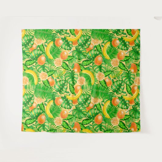 Tangerines, bananen en tropische bladeren wandkleed (Voorkant (horizontaal))