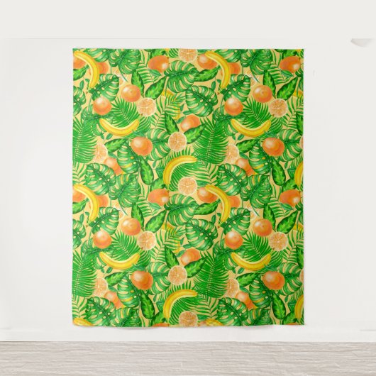 Tangerines, bananen en tropische bladeren wandkleed (Voorkant)