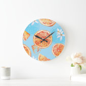 Tangerines Waterverf: Blauw Luxe Stof Grote Klok (Huis)
