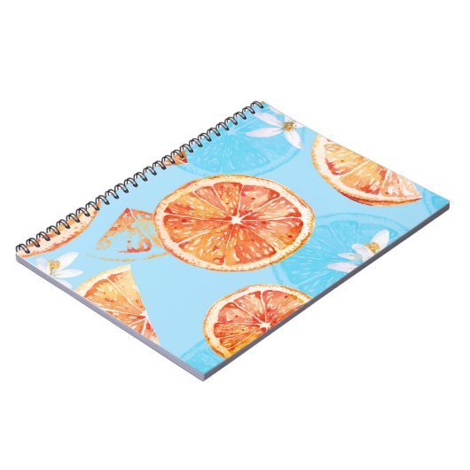 Tangerines Waterverf: Blauw Luxe Stof Notitieboek (Linkerzijde)