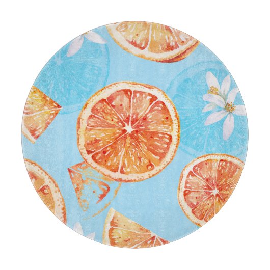 Tangerines Waterverf: Blauw Luxe Stof Snijplank (Voorkant)