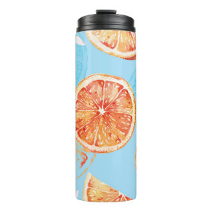 Tangerines Waterverf: Blauw Luxe Stof Thermosbeker