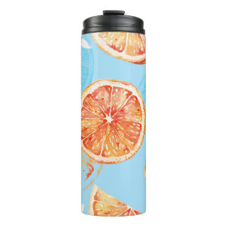 Tangerines Waterverf: Blauw Luxe Stof Thermosbeker