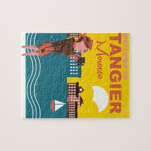 Tangier port marokko retro oude reisposter. legpuzzel (Horizontaal)