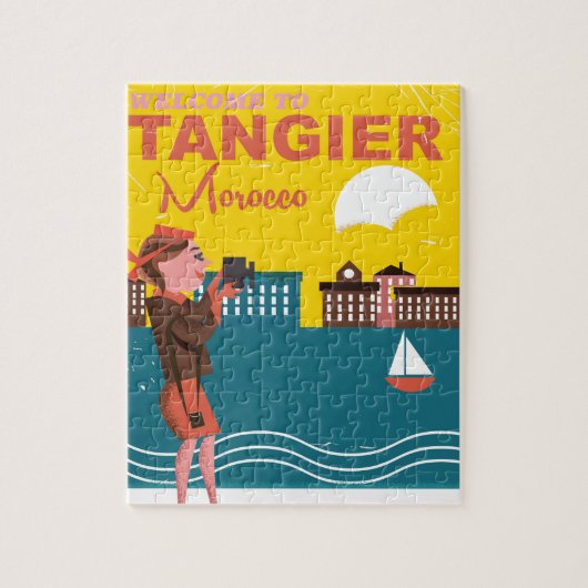 Tangier port marokko retro oude reisposter. legpuzzel (Verticaal)