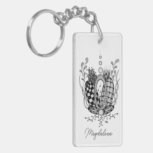 Tangle Art: Florales Design, Ovale -  Sleutelhanger (Voorkant Links)