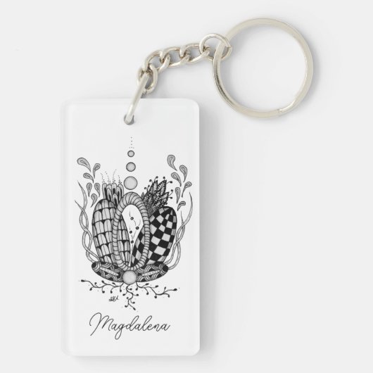 Tangle Art: Florales Design, Ovale -  Sleutelhanger (achterkant)