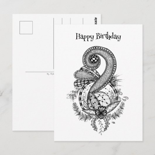 Tangle Art: Florales Motiv - Briefkaart (Voorkant / Achterkant)