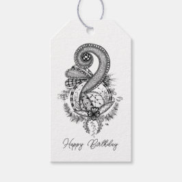 Tangle Art: Florales Motiv -  Cadeaulabel