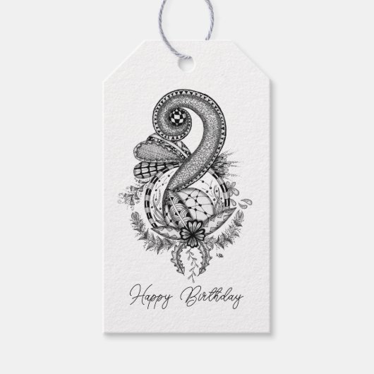 Tangle Art: Florales Motiv -  Cadeaulabel (Voorkant)