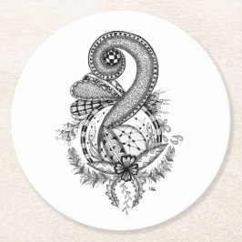 Tangle Art: Florales Motiv -  Ronde Kartonnen Onderzetter