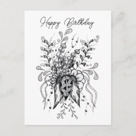 Tangle Blume gezeichnet -  Briefkaart