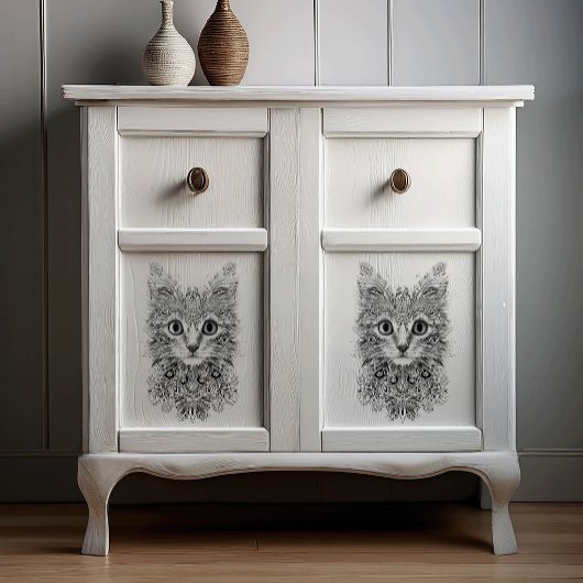 Tangled Doodle Cat Art in Black voor Decoupage - Tissuepapier