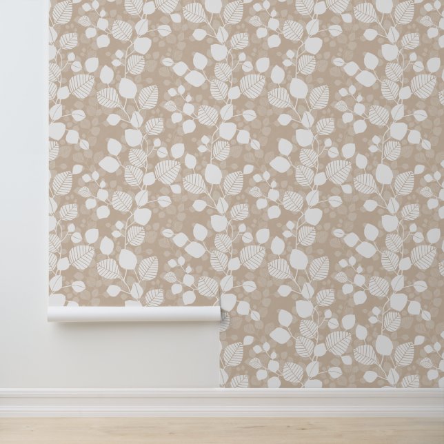 Tangled Foliage Canopy XL white leaves beige Behang (Applicatie)