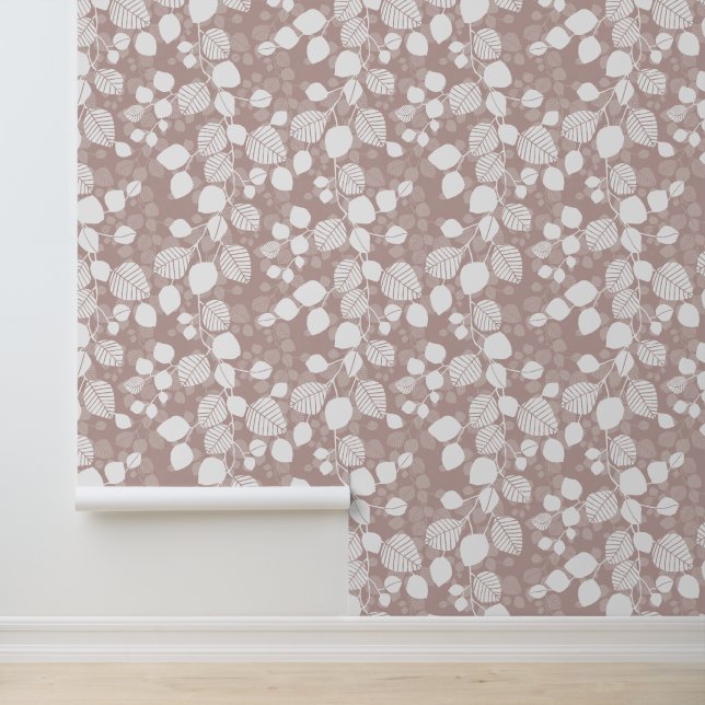 Tangled Foliage Canopy XL white leaves muted pink Behang (Applicatie)