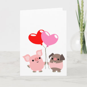 Tangled Hearts (Cartoon Pigs) wenskaart Feestdagen Kaart