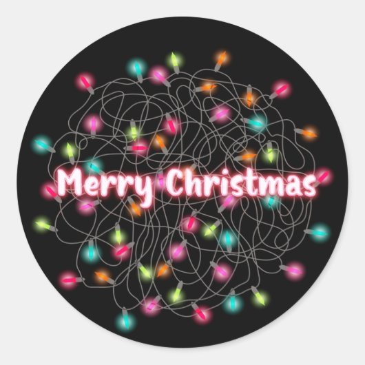 Tangled kerstlampjes Merry-kerstneontekst Ronde Sticker (Voorkant)