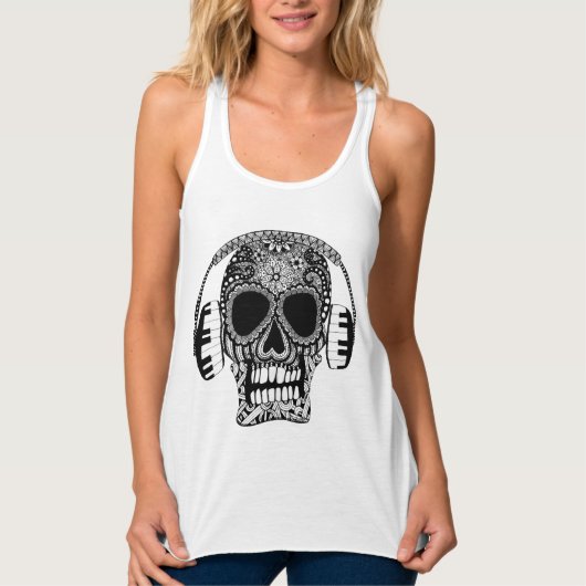 Tangled Skull met Headphones Tanktop (Voorkant)